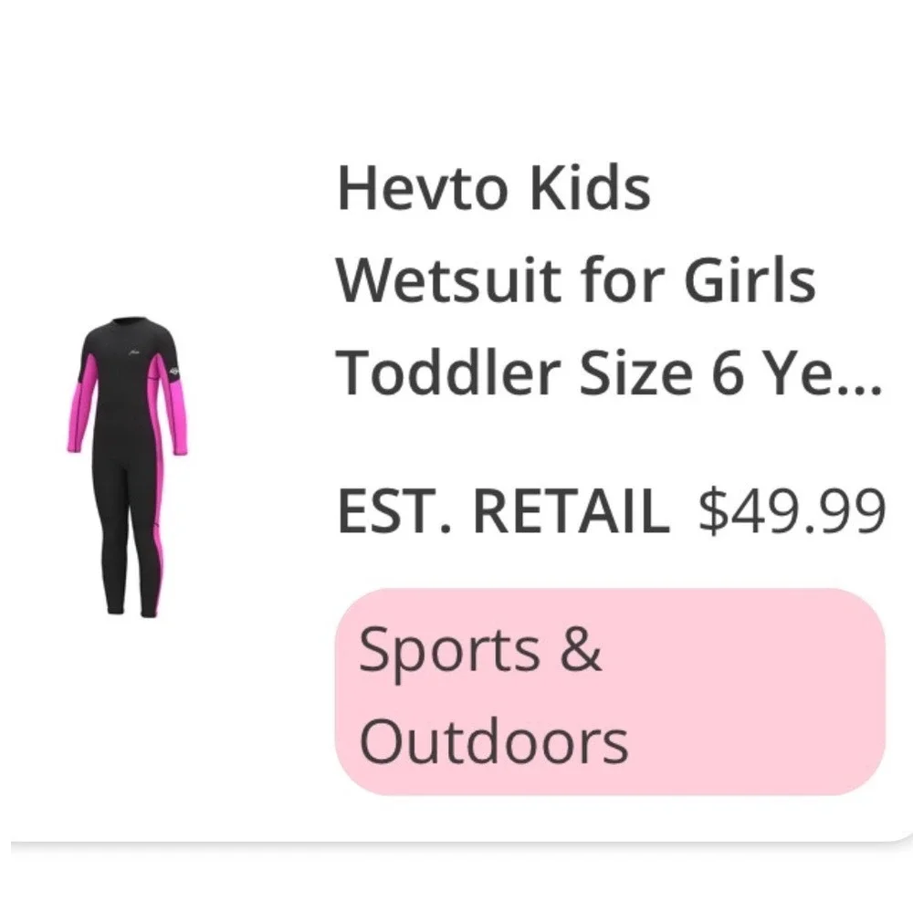 Hevto Wetsuit Girls Size 6 Black Pink Excellent Full Body Neoprene Thermal Suit